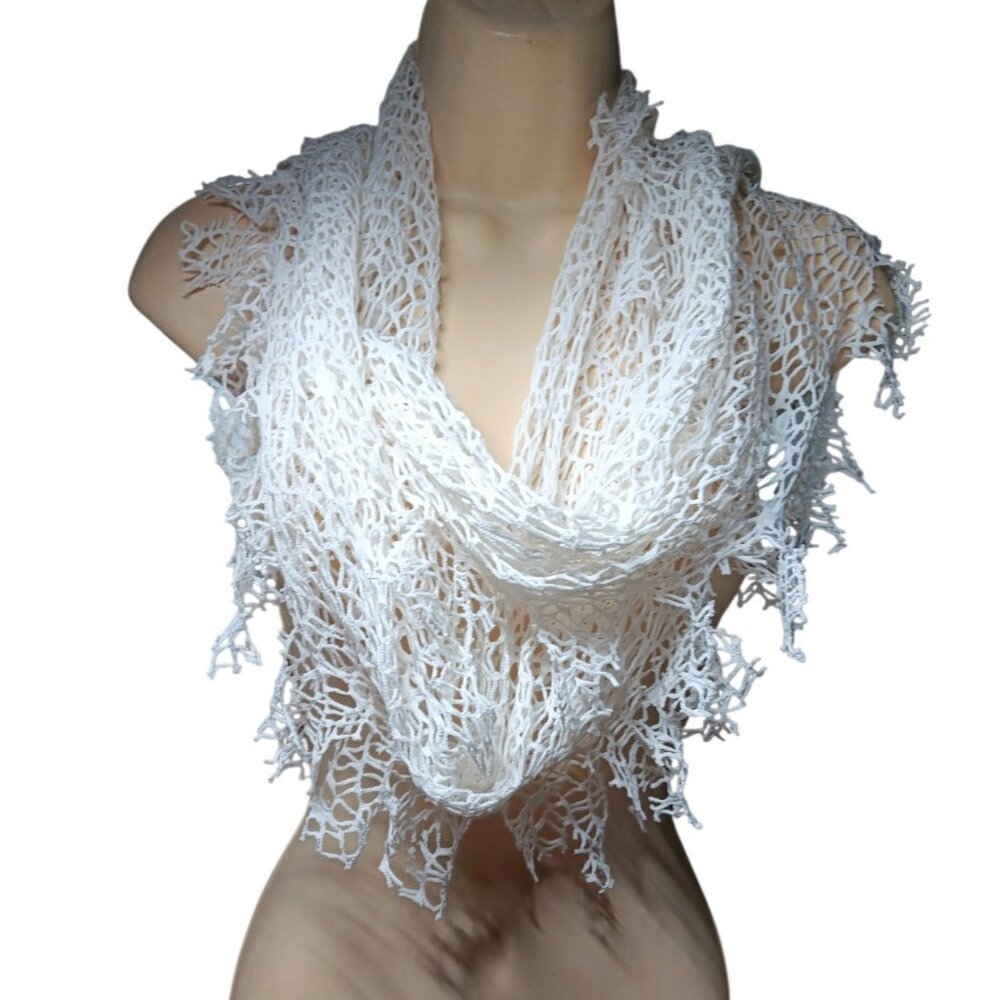 Boho Scarf White Fishnet Long Rectangular 82" Spr… - image 6